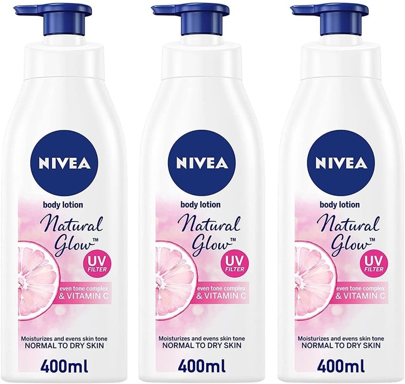 Nivea لوشن الجسم نيفيا للتوهج الطبيعي للبشرة العادية إلى الجافة مع فيتامين C وفلتر UV، 3x400 مل - Image 1